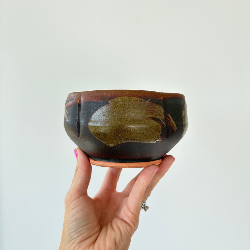 Handmade Studio Pottery Wabi Sabi Lobed Bowl Glaze 5in